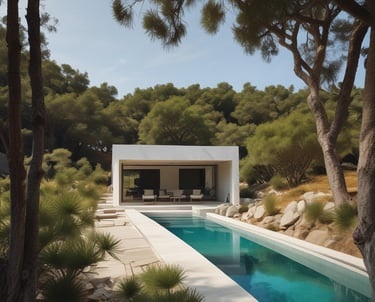 Contemporary architecture designed by Umurhan Amiri combining natural wood, open spaces, and greenery.